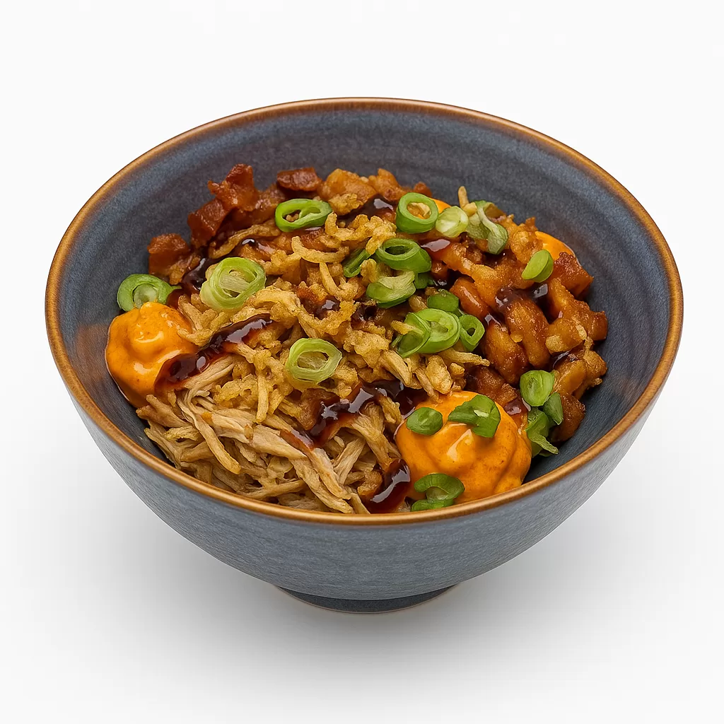 poke con pollo teriyaki, cipolla caramellata e salsa agrodolce a Shabu Lecco, il ristorante sushi e poke con posti esterni"